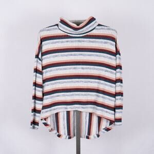 Saturday Sunday by Anthropologie Pippa Hacci Striped Turtleneck Teal Burgundy XS